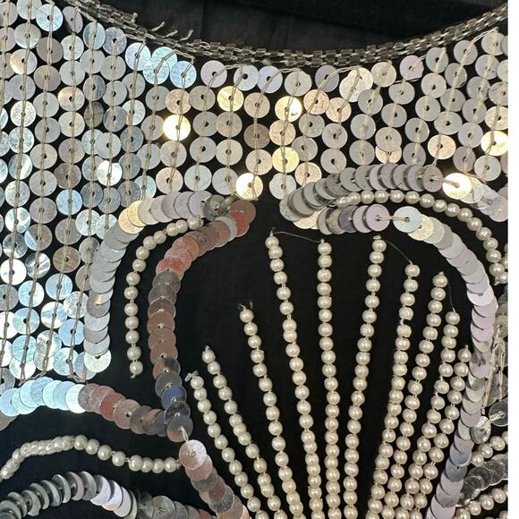 Vintage Unbranded Womens 100% Silk Silver Sequin Beaded Floral Blouse Maximalist - Picture 4 of 9